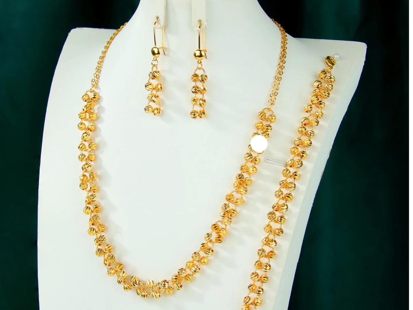 High Quality Dubai Fashion Jewelry Set 21k Gold Plated Nigeria Bridal Wedding Necklace Bracelet Earrings Arabic Exotic jewelry
