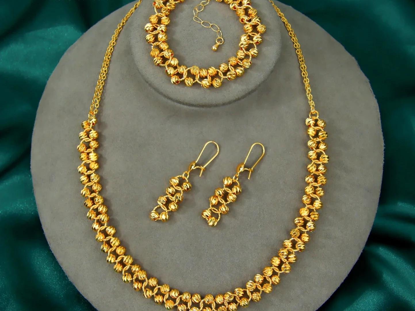 High Quality Dubai Fashion Jewelry Set 21k Gold Plated Nigeria Bridal Wedding Necklace Bracelet Earrings Arabic Exotic jewelry