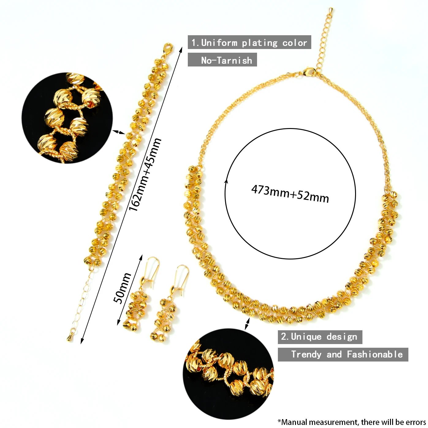 High Quality Dubai Fashion Jewelry Set 21k Gold Plated Nigeria Bridal Wedding Necklace Bracelet Earrings Arabic Exotic jewelry
