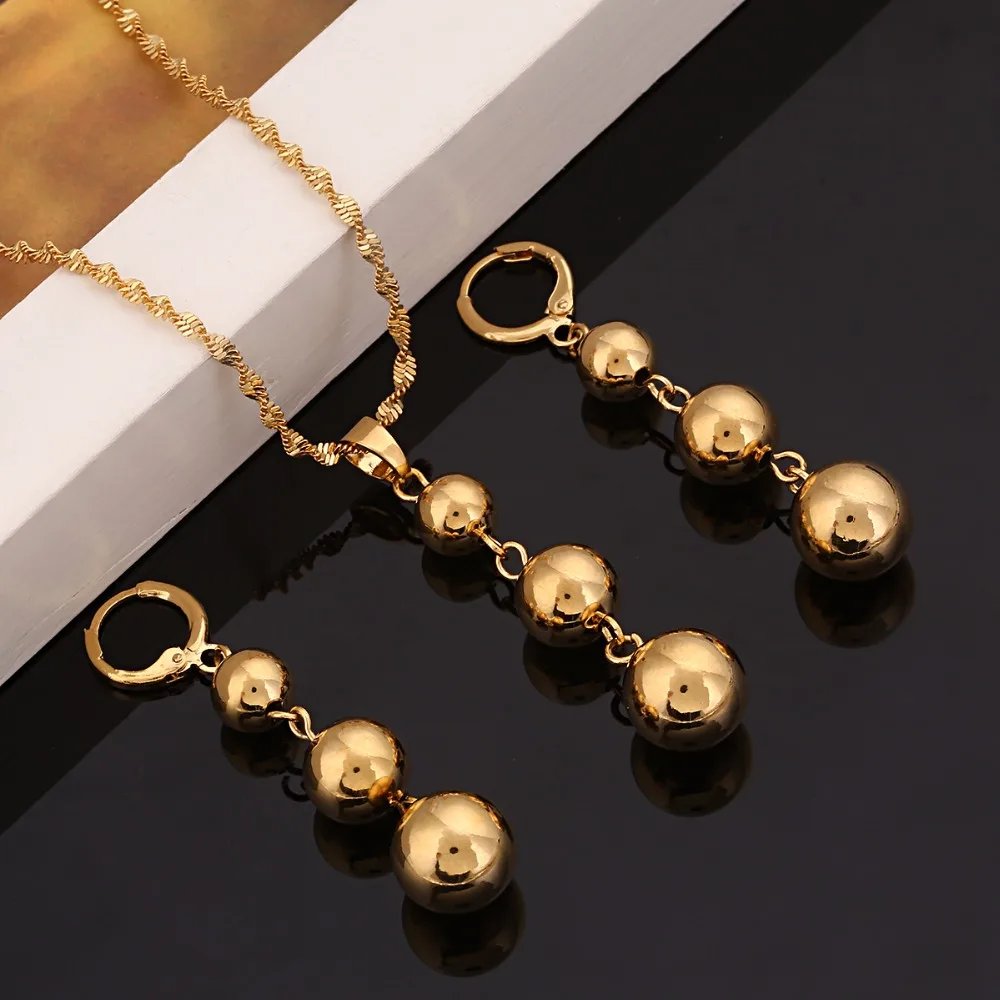 Bead Pendant Necklaces & Earrings Sets for Women Teenage Round Ball Jewelry Party Gifts