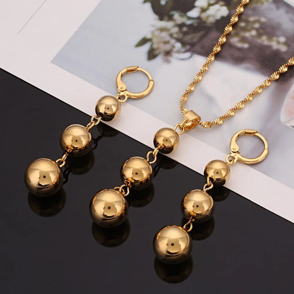 Bead Pendant Necklaces & Earrings Sets for Women Teenage Round Ball Jewelry Party Gifts
