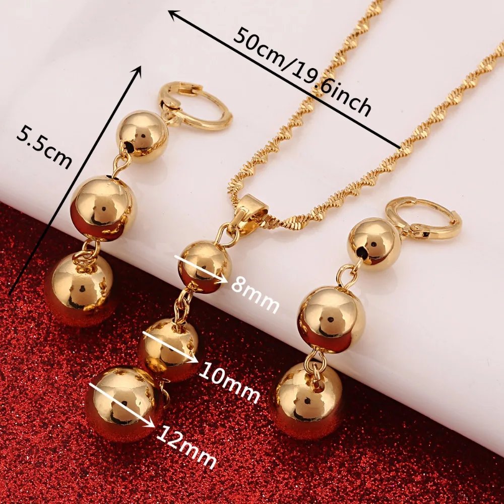 Bead Pendant Necklaces & Earrings Sets for Women Teenage Round Ball Jewelry Party Gifts