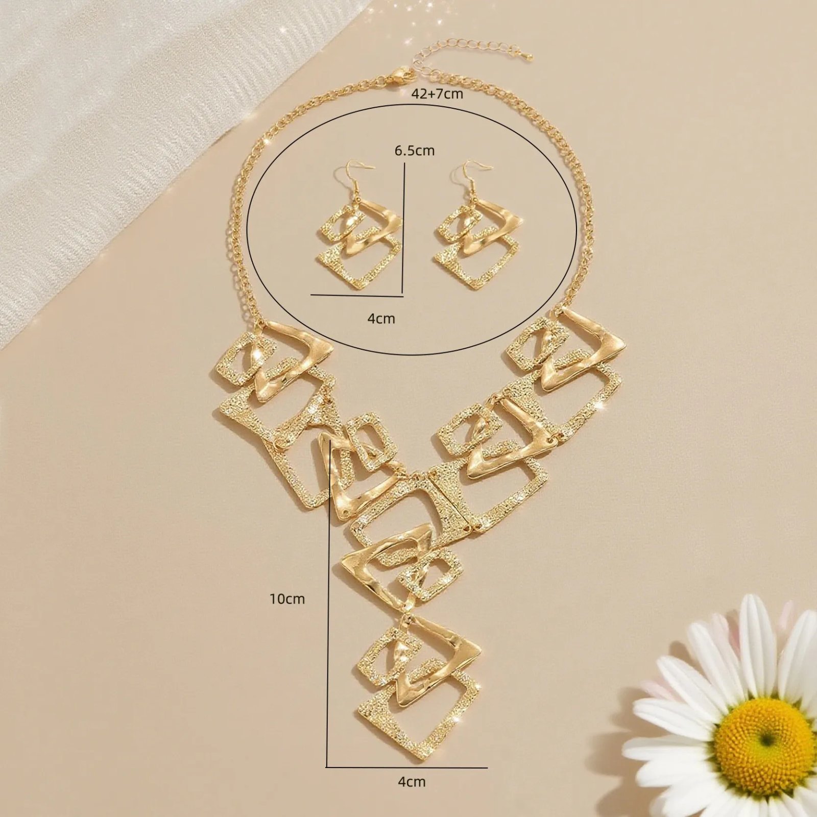 Vintage Exaggerated Geometric Irregular Triangle Splicing Hollow Metal Necklace and Earring Set Choker Clavicle Chain Vintage Exaggerated Geometric Irregular Triangle Splicing Hollow Metal Necklace and Earring Set Choker Clavicle Chain
