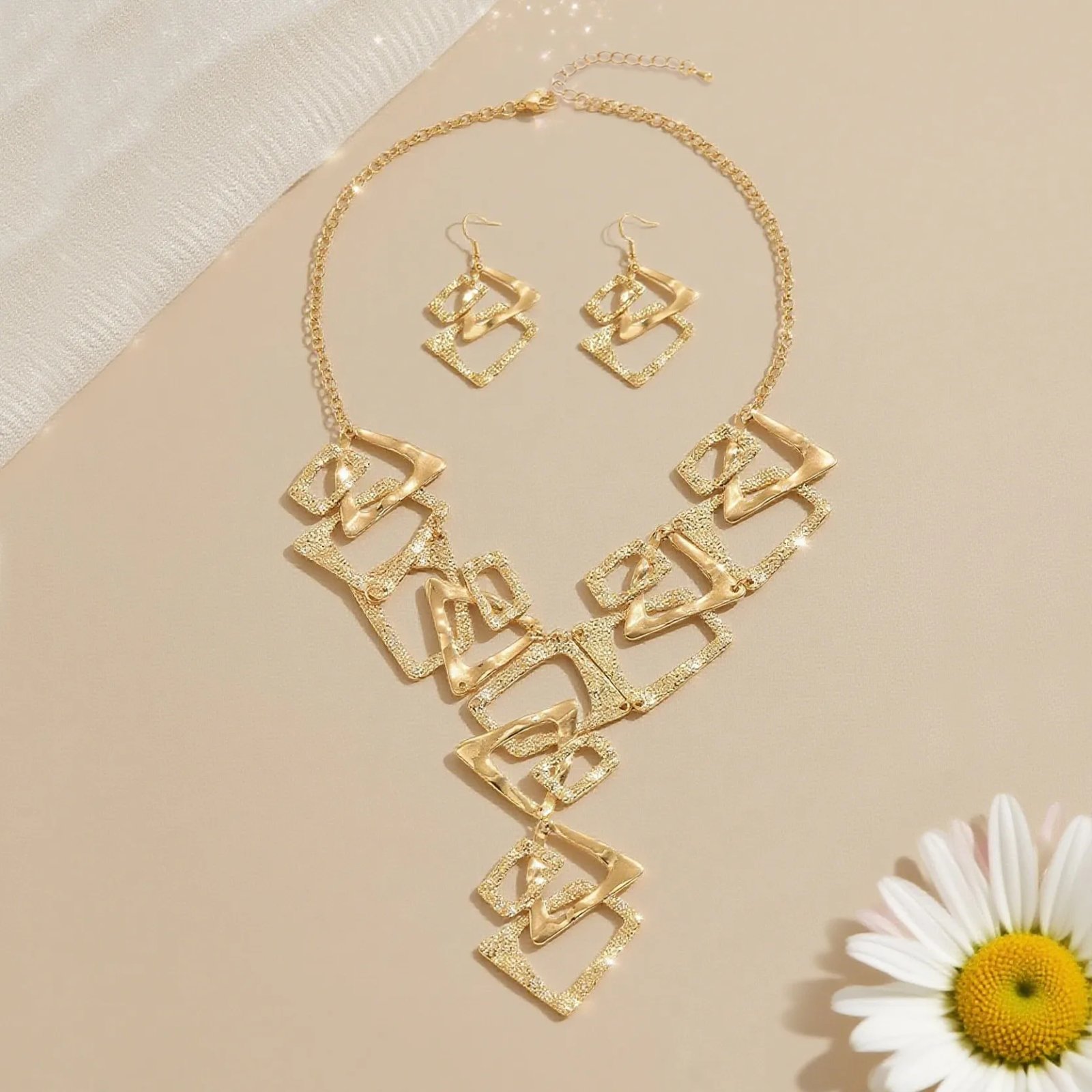 Vintage Exaggerated Geometric Irregular Triangle Splicing Hollow Metal Necklace and Earring Set Choker Clavicle Chain Vintage Exaggerated Geometric Irregular Triangle Splicing Hollow Metal Necklace and Earring Set Choker Clavicle Chain