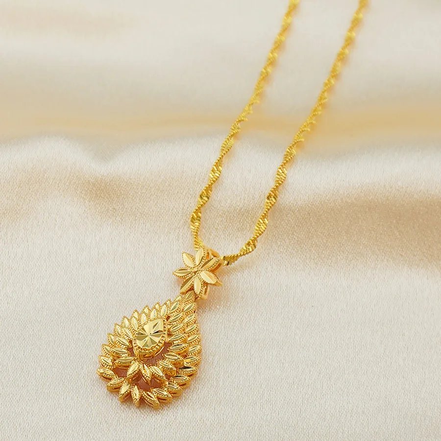 Luxury 18K Gold Plated Sunflower Jewelry Set | Vintage Teardrop Pendant Necklace & Drop Earrings | Dubai Style Bridal Wedding Je Luxury 18K Gold Plated Sunflower Jewelry Set | Vintage Teardrop Pendant Necklace & Drop Earrings | Dubai Style Bridal Wedding Je