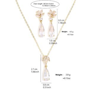 Water Drop Cubic Zirconia Dangle Necklace Earring for Women Stylish Flower Shape Bridal Set Wedding Jewelry