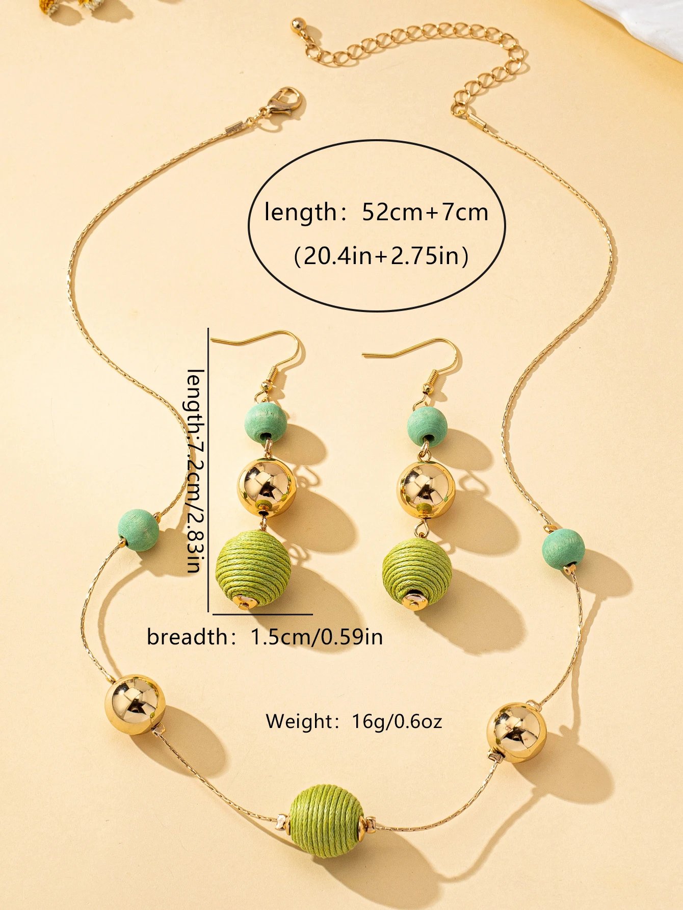 2-Piece Women's Jewelry Set Bohemian Style Mixed-Color Handmade Wire-Wrapped Ball Earrings and Necklace Set Suitable for Daily Wear and Vacation Wear