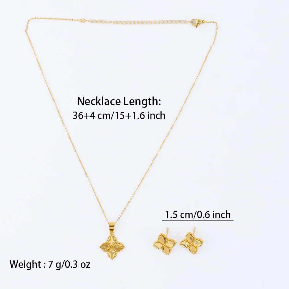 Gold Color Lucky Clover Pendant Necklace Earrings for Women Fine Stainless Steel Jewelry Set for Wedding New Concise Party Gifts Gold Color Lucky Clover Pendant Necklace Earrings for Women Fine Stainless Steel Jewelry Set for Wedding New Concise Party Gifts
