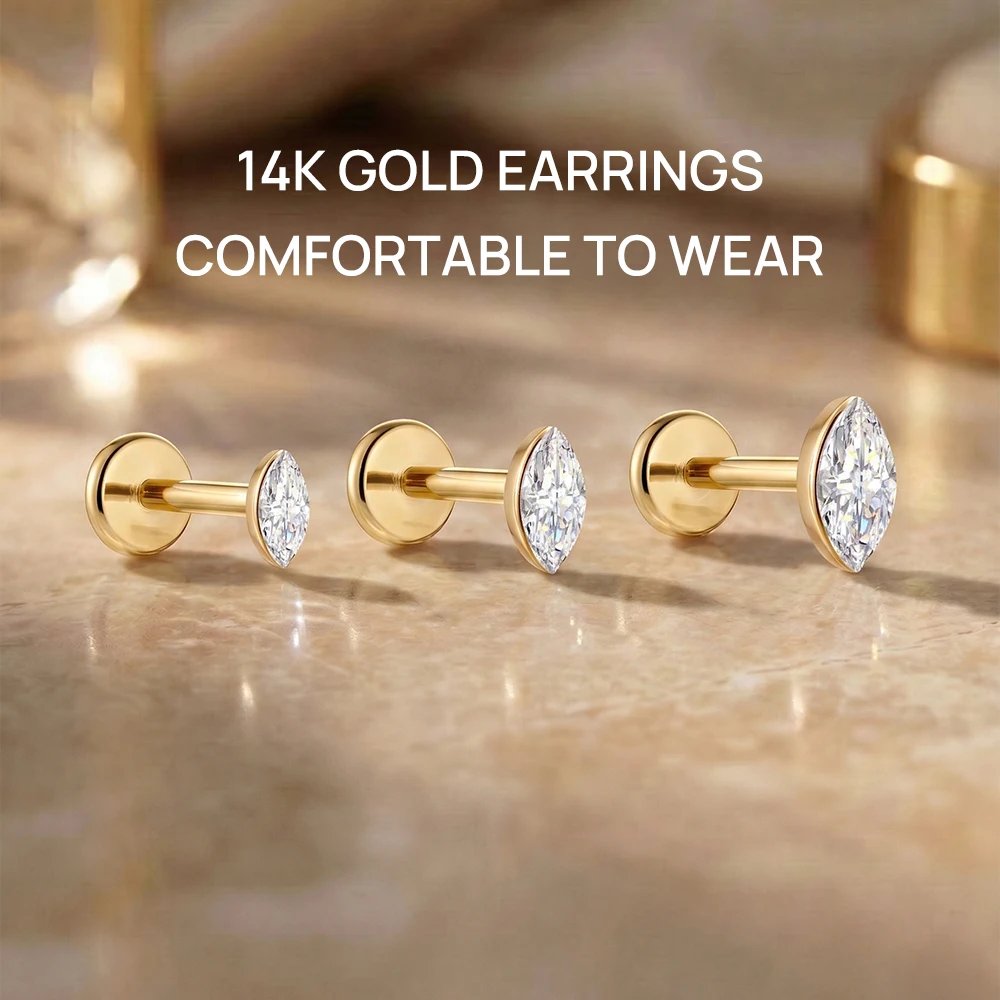 AIDE 14K Gold Stud Earrings for Women 18G Heart/Round/Star Flat Back Earrings Gold for Piercing Cartilage Hoop Earrings Jewelry
