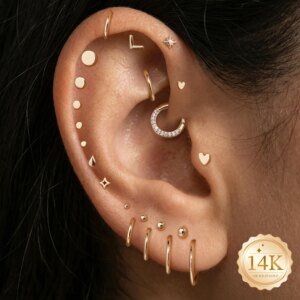 Pure 14K Gold Stud Earrings for Women 18K Flat Back Earrings Gold for Piercing Hoop Earrings Jewelry