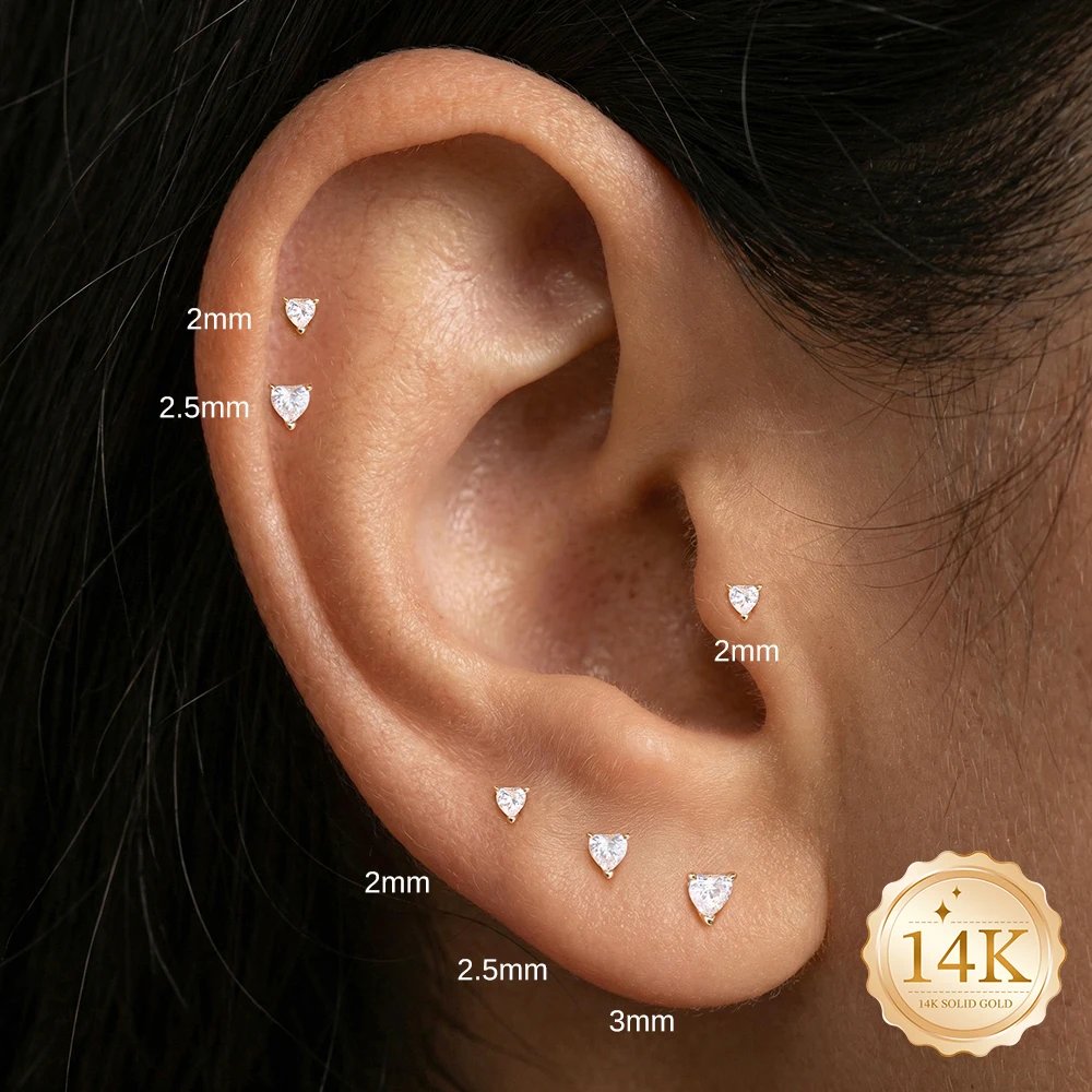 AIDE 14K Gold Stud Earrings for Women 18G Heart/Round/Star Flat Back Earrings Gold for Piercing Cartilage Hoop Earrings Jewelry