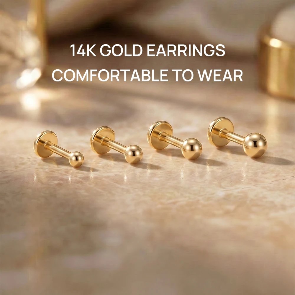 AIDE 14K Gold Stud Earrings for Women 18G Heart/Round/Star Flat Back Earrings Gold for Piercing Cartilage Hoop Earrings Jewelry