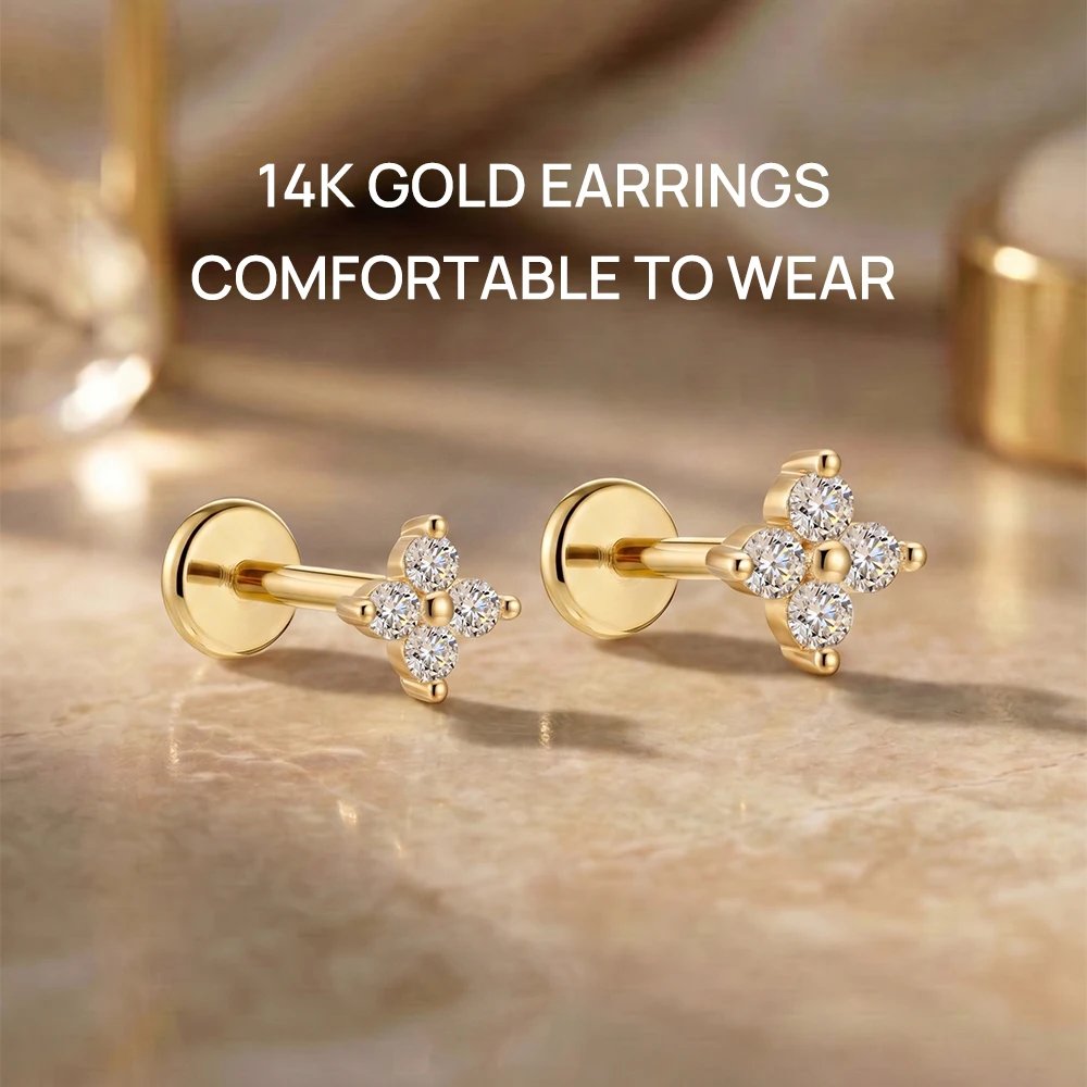 AIDE 14K Gold Stud Earrings for Women 18G Heart/Round/Star Flat Back Earrings Gold for Piercing Cartilage Hoop Earrings Jewelry