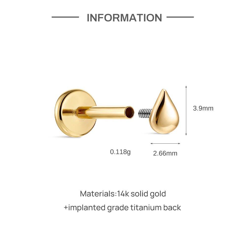 AIDE 14K Solid Gold Glossy Star/WaterDrop Pendant Piercing Earrings For Women Dainty Luxury Ear Bone Earring Anniversary Gifts