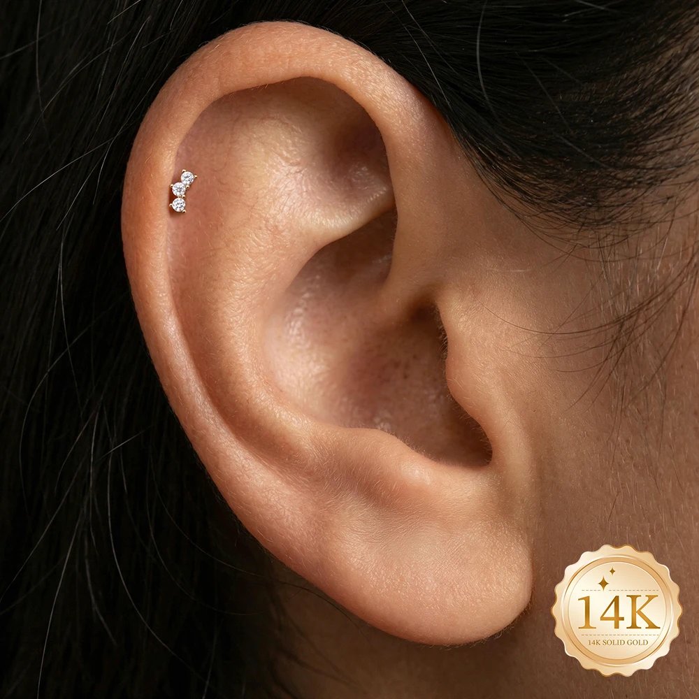 AIDE 14K Solid Gold Glossy Star/WaterDrop Pendant Piercing Earrings For Women Dainty Luxury Ear Bone Earring Anniversary Gifts