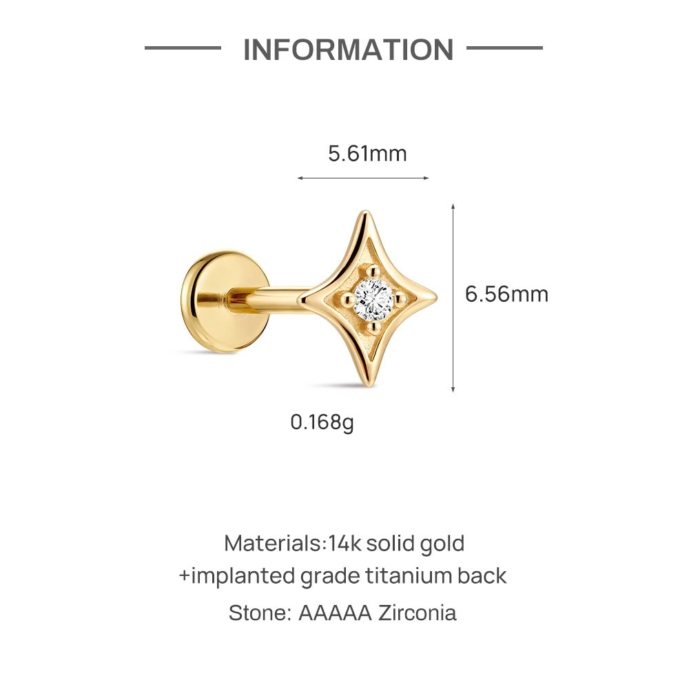 AIDE 14K Solid Gold Glossy Star/WaterDrop Pendant Piercing Earrings For Women Dainty Luxury Ear Bone Earring Anniversary Gifts