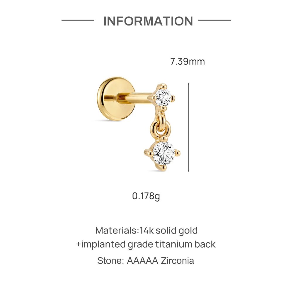 AIDE 14K Solid Gold Glossy Star/WaterDrop Pendant Piercing Earrings For Women Dainty Luxury Ear Bone Earring Anniversary Gifts
