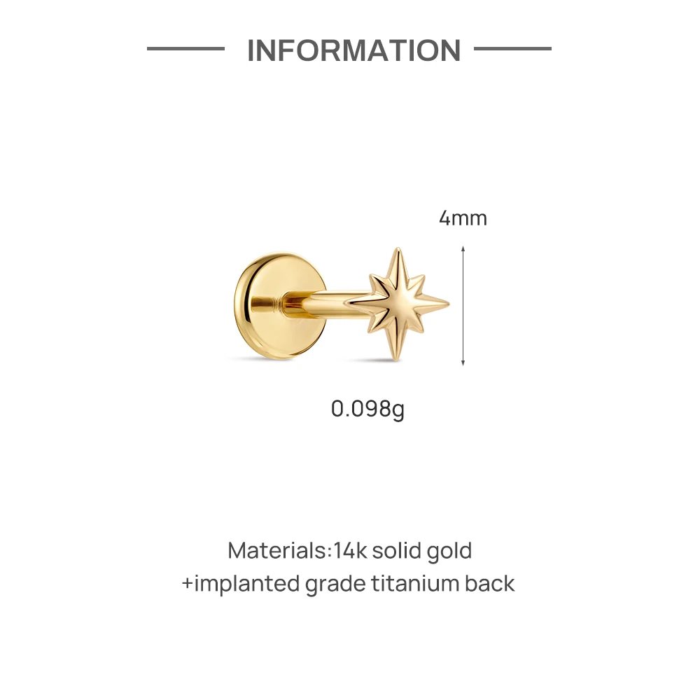 AIDE 14K Solid Gold Glossy Star/WaterDrop Pendant Piercing Earrings For Women Dainty Luxury Ear Bone Earring Anniversary Gifts