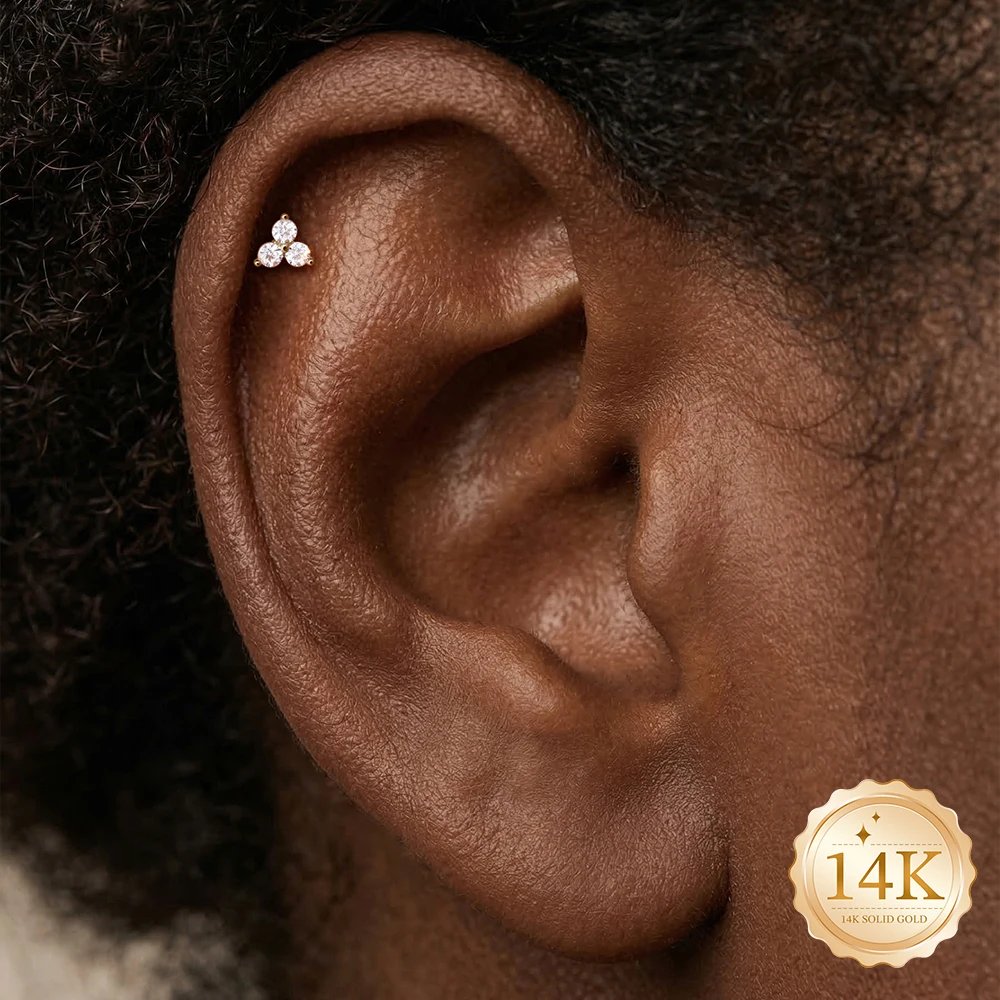 AIDE 14K Solid Gold Glossy Star/WaterDrop Pendant Piercing Earrings For Women Dainty Luxury Ear Bone Earring Anniversary Gifts