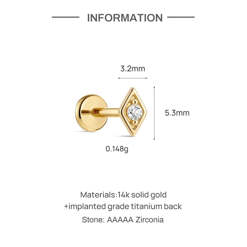 AIDE 14K Solid Gold Glossy Star/WaterDrop Pendant Piercing Earrings For Women Dainty Luxury Ear Bone Earring Anniversary Gifts