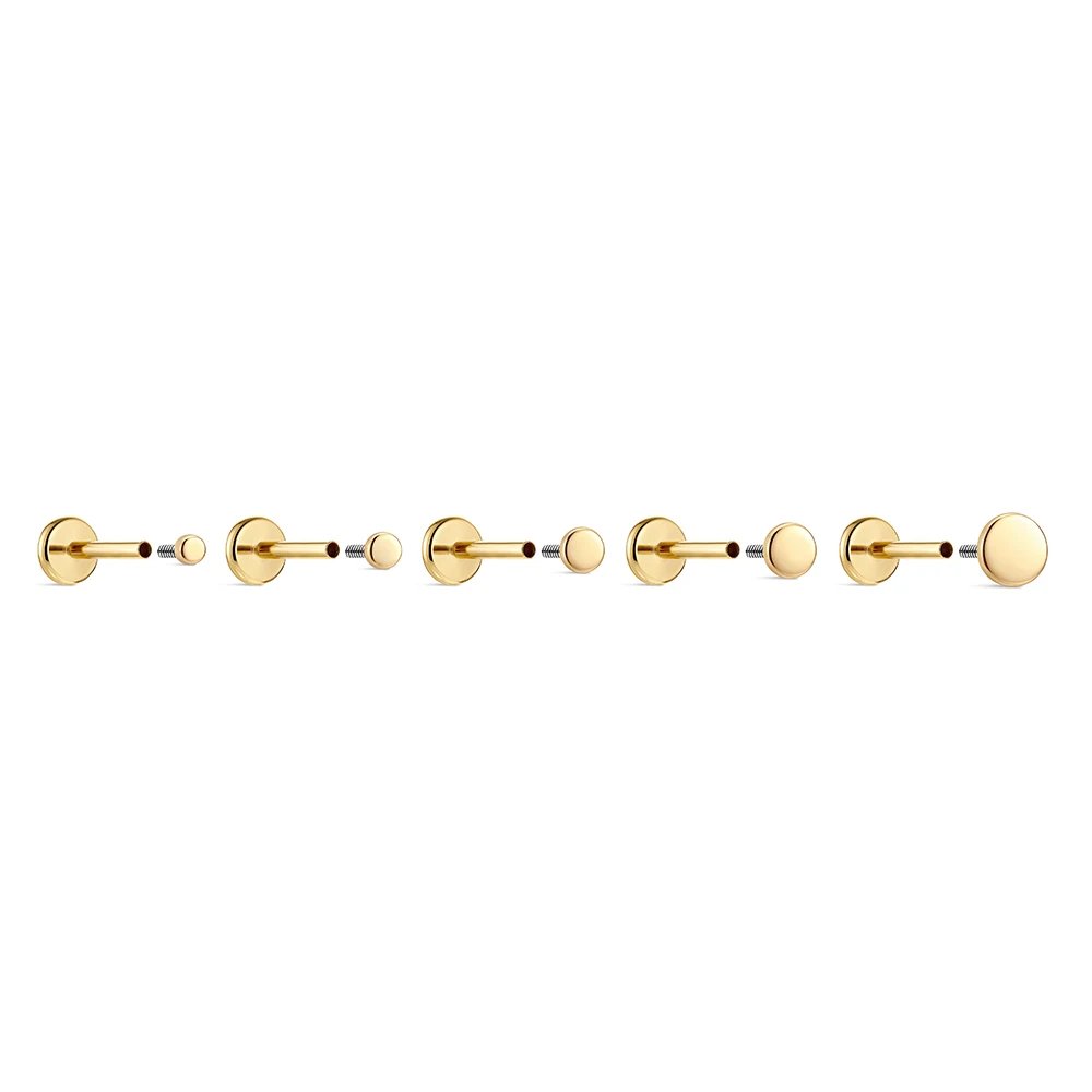 AIDE 1PCS 14K Gold Stud Earrings for Women 18G Round Flat Back Earrings Gold for Personalized Piercing Cartilage Hoop Earrings