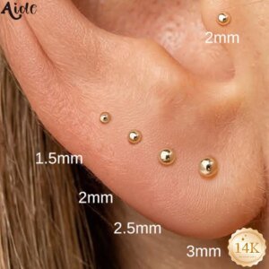 Pure 14K Solid Gold Smooth Ball Screw Back Cartilage Studs 1.5/2/2.5/3mm Tiny Piercing Earrings Hypoallergenic Jewelry for Women