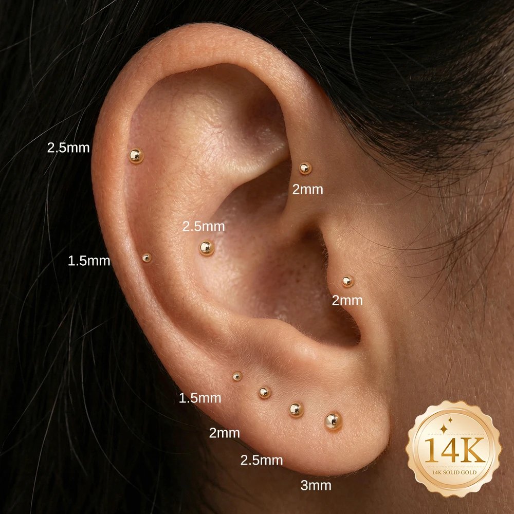 Aide 14K Solid Gold Smooth Ball Screw Back Cartilage Studs 1.5/2/2.5/3mm Tiny Piercing Earrings Hypoallergenic Jewelry for Women Aide 14K Solid Gold Smooth Ball Screw Back Cartilage Studs 1.5/2/2.5/3mm Tiny Piercing Earrings Hypoallergenic Jewelry for Women