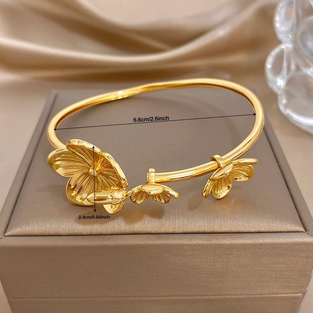 Greatera Plum Blossom Peach Flower Pattern Open Irregular Bracelet Fashion Copper Plated Gold Charm Adjustable Versatile Bangles