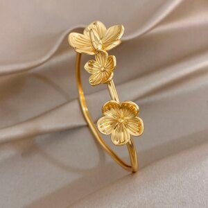 Plum Blossom Peach Flower Pattern Open Irregular Bracelet Fashion Plated Gold Charm Adjustable Versatile Bangles