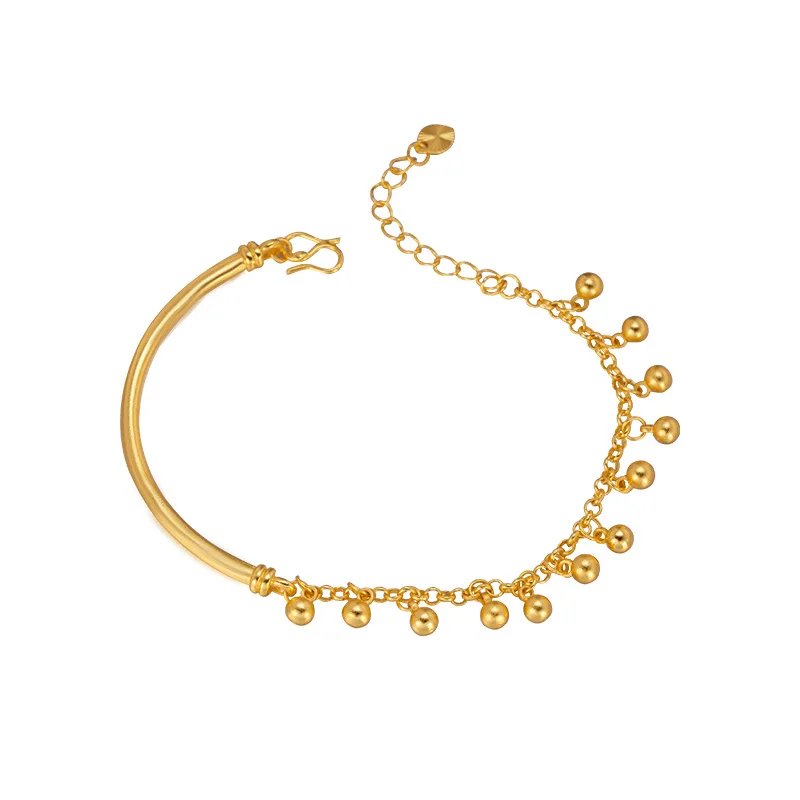 Natural 18 K Gold Color Bead Classical Bracelet for Women Soild Gold Color Resizable Bangles Braclets Jewelry Luxury Gifts Natural 18 K Gold Color Bead Classical Bracelet for Women Soild Gold Color Resizable Bangles Braclets Jewelry Luxury Gifts