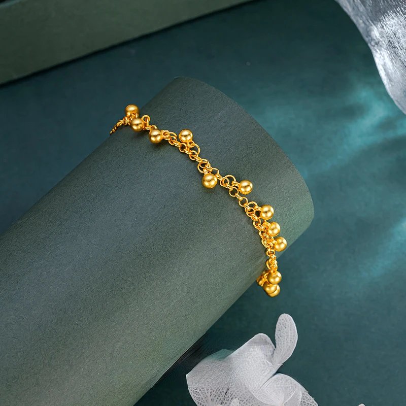 Natural 18 K Gold Color Bead Classical Bracelet for Women Soild Gold Color Resizable Bangles Braclets Jewelry Luxury Gifts