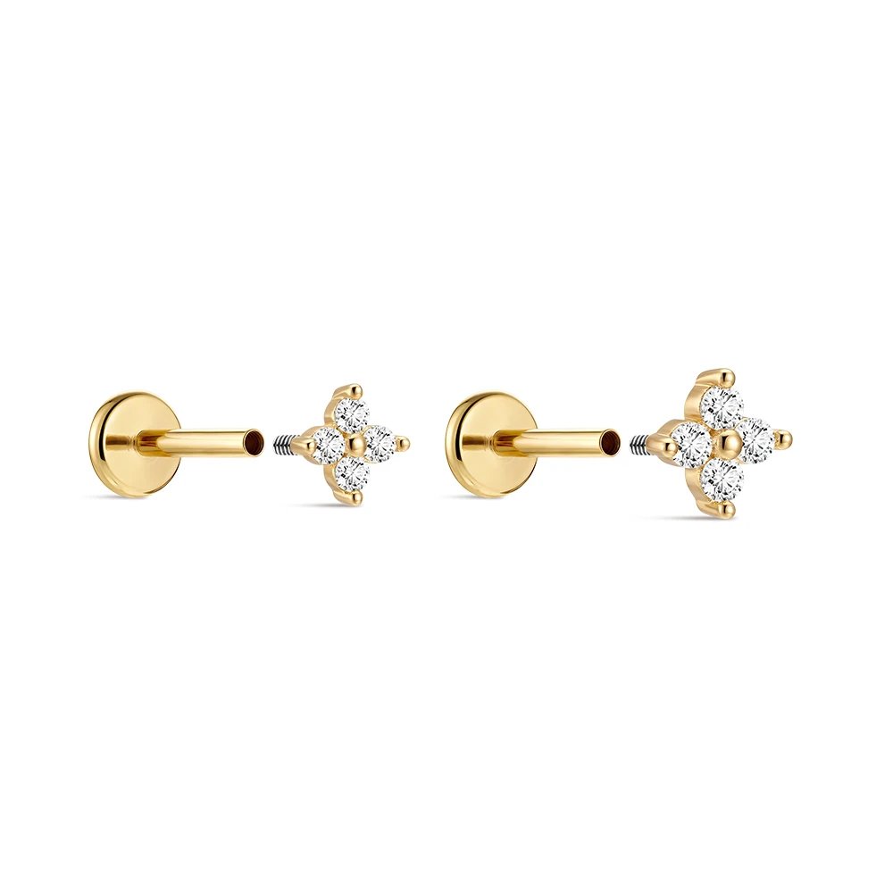 Aide 14K Solid Gold Dainty Four Leaf Clover CZ Piercing Stud Earring Screw Back Jewelry Lucky Valentine Anniversary Gift for Her Aide 14K Solid Gold Dainty Four Leaf Clover CZ Piercing Stud Earring Screw Back Jewelry Lucky Valentine Anniversary Gift for Her