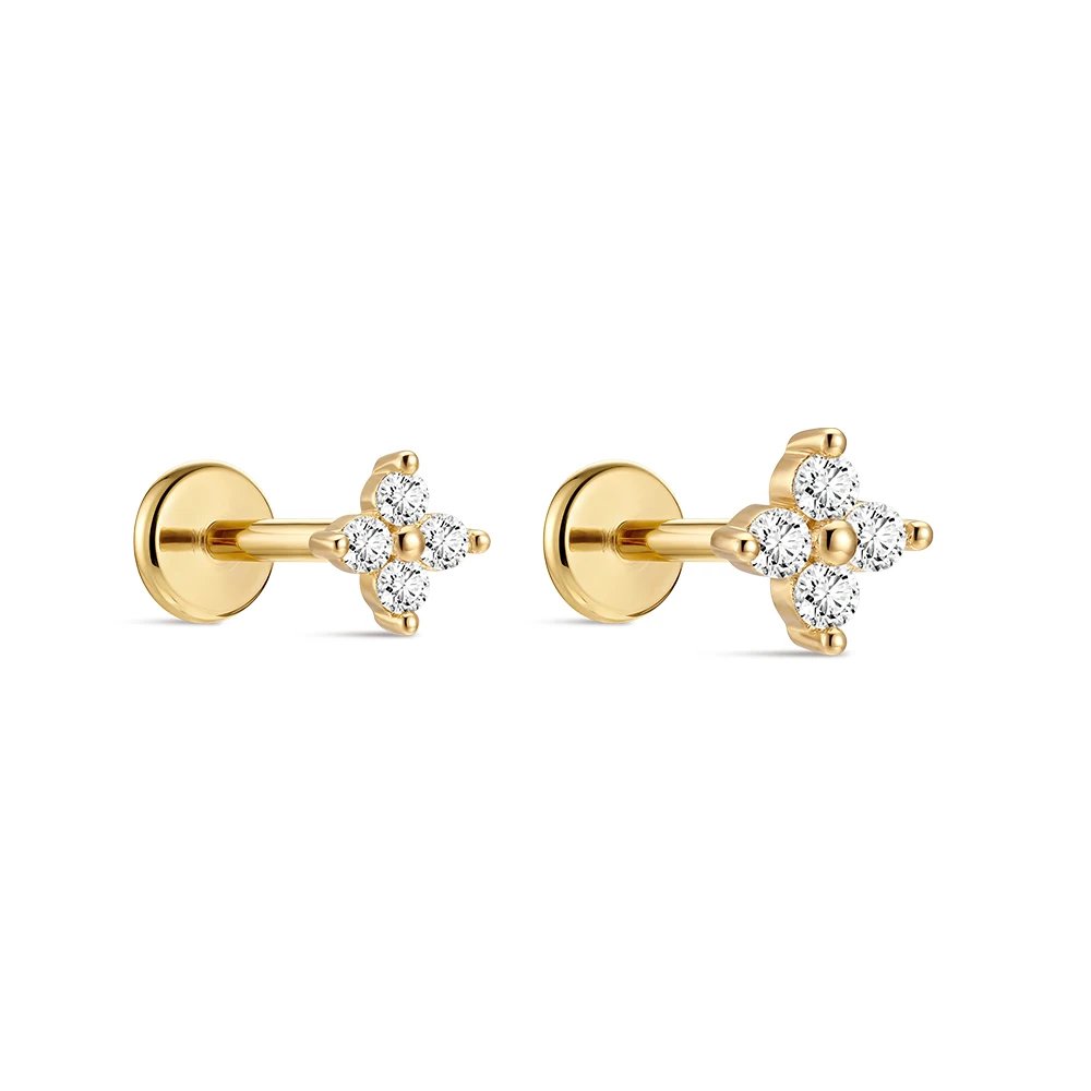 Aide 14K Solid Gold Dainty Four Leaf Clover CZ Piercing Stud Earring Screw Back Jewelry Lucky Valentine Anniversary Gift for Her Aide 14K Solid Gold Dainty Four Leaf Clover CZ Piercing Stud Earring Screw Back Jewelry Lucky Valentine Anniversary Gift for Her