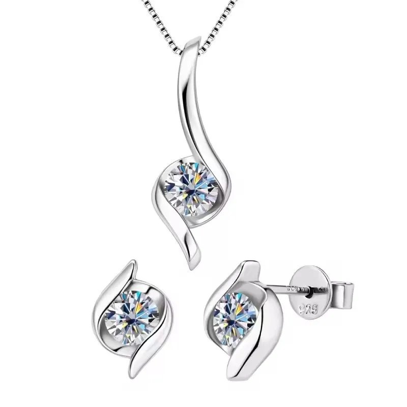 Gold Plated Silver 925 Real Moissanite Jewelry Set for Women 2.0ctw D Color Lab Diamond Stud Earrings Pendant Necklace Sets Gift Gold Plated Silver 925 Real Moissanite Jewelry Set for Women 2.0ctw D Color Lab Diamond Stud Earrings Pendant Necklace Sets Gift