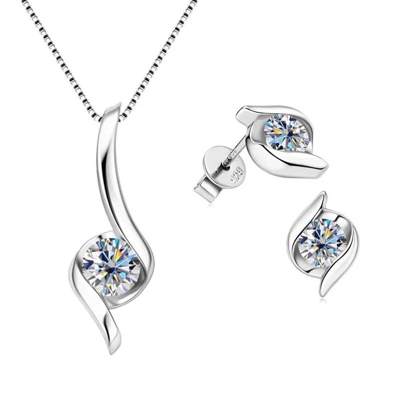 Gold Plated Silver 925 Real Moissanite Jewelry Set for Women 2.0ctw D Color Lab Diamond Stud Earrings Pendant Necklace Sets Gift Gold Plated Silver 925 Real Moissanite Jewelry Set for Women 2.0ctw D Color Lab Diamond Stud Earrings Pendant Necklace Sets Gift