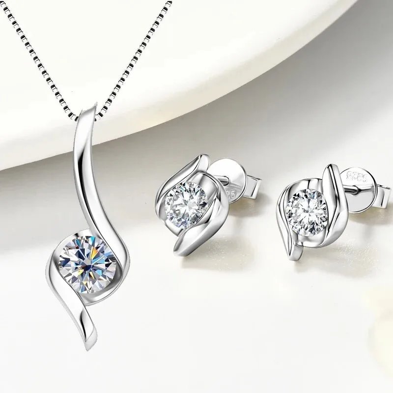 Gold Plated Silver 925 Real Moissanite Jewelry Set for Women 2.0ctw D Color Lab Diamond Stud Earrings Pendant Necklace Sets Gift Gold Plated Silver 925 Real Moissanite Jewelry Set for Women 2.0ctw D Color Lab Diamond Stud Earrings Pendant Necklace Sets Gift