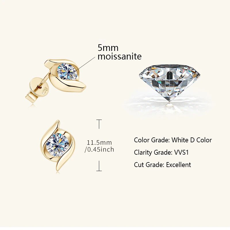 Gold Plated Silver 925 Real Moissanite Jewelry Set for Women 2.0ctw D Color Lab Diamond Stud Earrings Pendant Necklace Sets Gift - Image 4