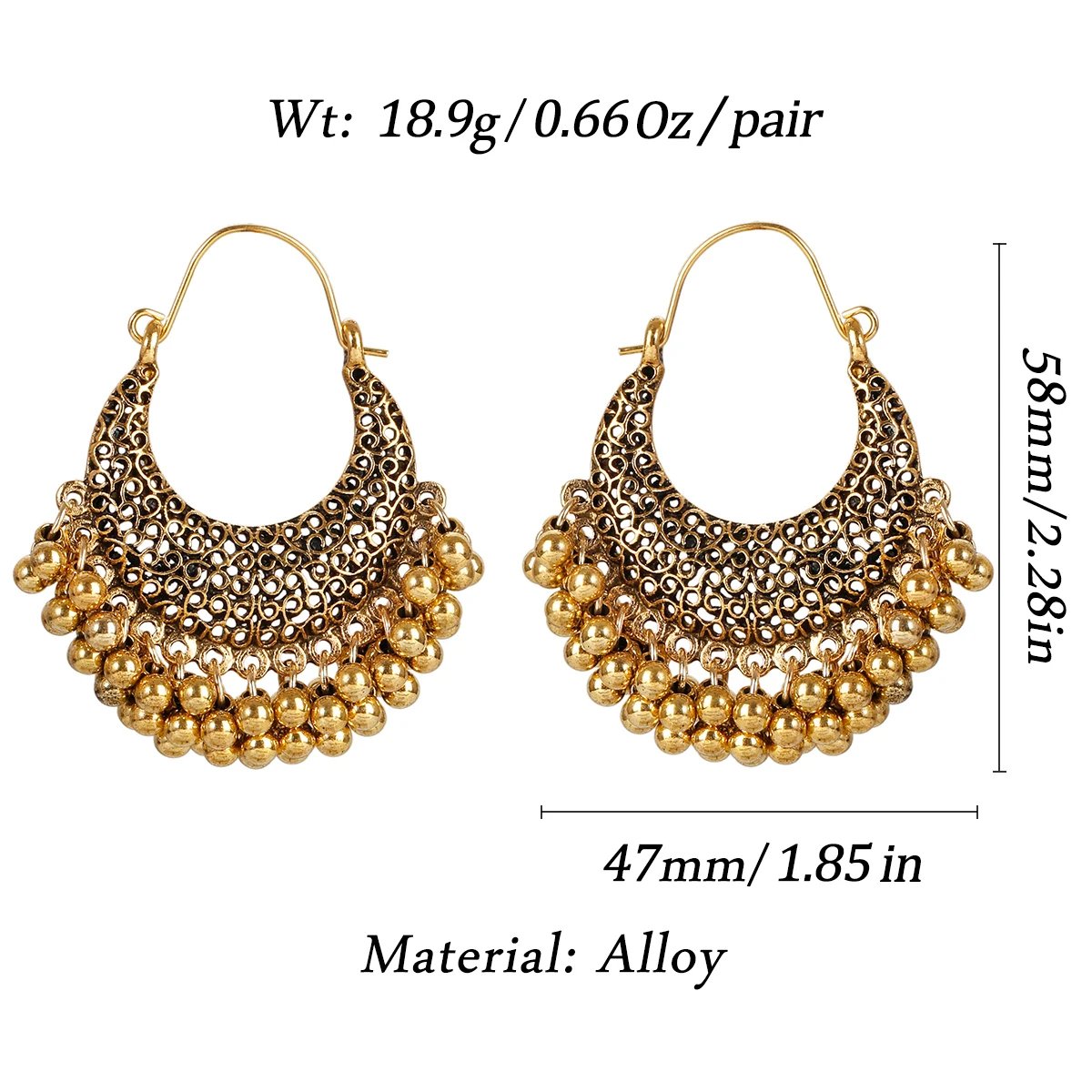 Ethnic Women's Palace Gold Geometric Turkish Jhumka Earrings Pendientes Indian Jewelry Tassel Dangling Earrings