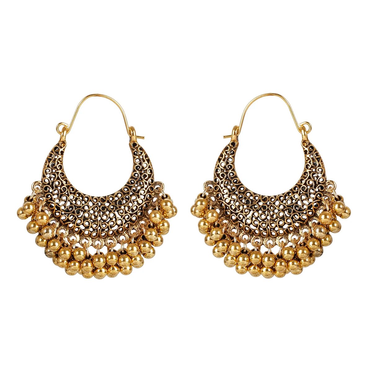 Ethnic Women's Palace Gold Geometric Turkish Jhumka Earrings Pendientes Indian Jewelry Tassel Dangling Earrings
