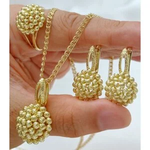 14K Real Gold Plating Necklace Earrings Ring for Women Unique Pattern Ethnic Bride Accessories Vintage Jewelry - Image 2