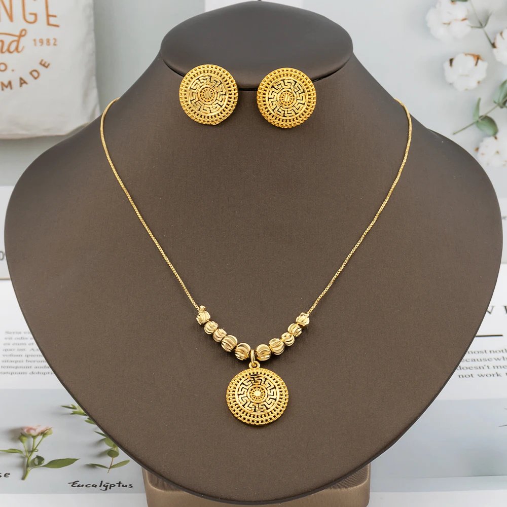 Italy Luxury Design Gold Plated Jewelry Set for Women Trendy Dubai Geometric Earrings Necklace New Jewelery Vintage Accesories