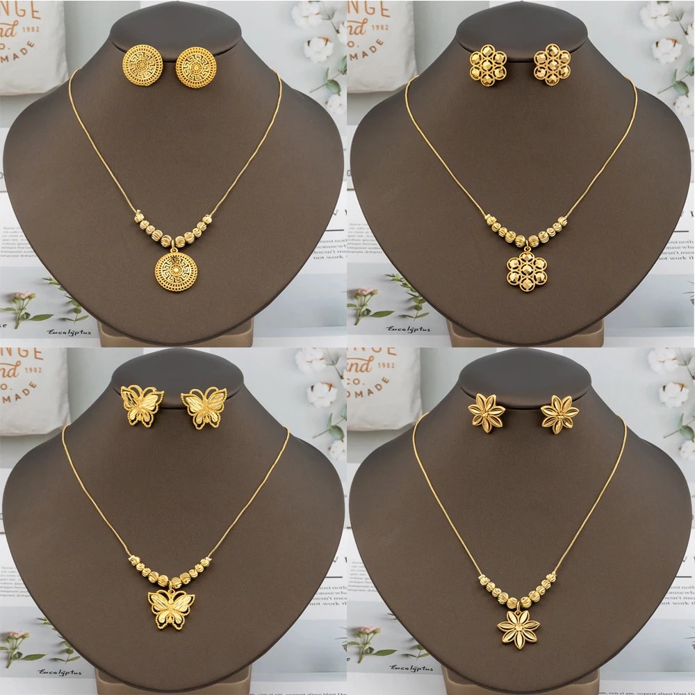 Italy Luxury Design Gold Plated Jewelry Set for Women Trendy Dubai Geometric Earrings Necklace New Jewelery Vintage Accesories