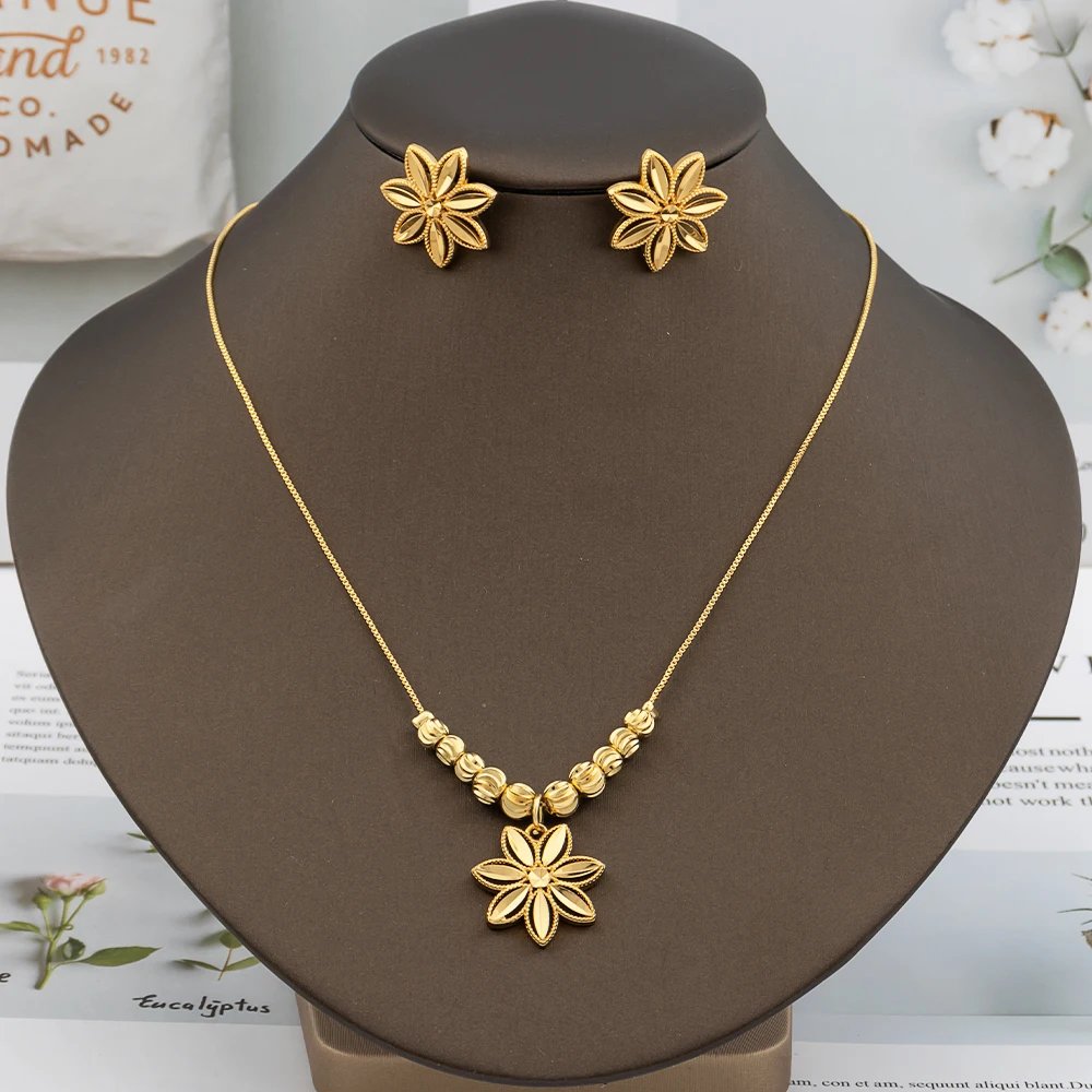 Italy Luxury Design Gold Plated Jewelry Set for Women Trendy Dubai Geometric Earrings Necklace New Jewelery Vintage Accesories
