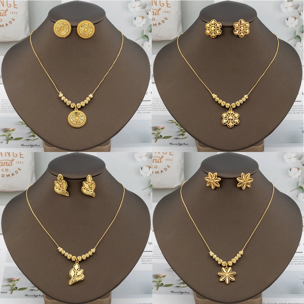 Italy Luxury Design Gold Plated Jewelry Set for Women Trendy Dubai Geometric Earrings Necklace New Jewelery Vintage Accesories