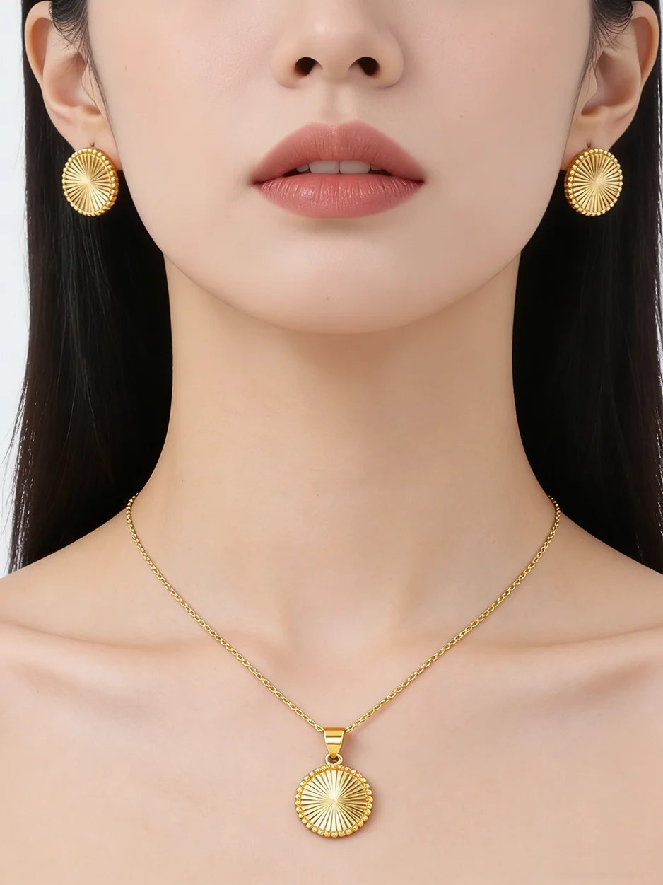 Stainless Steel Bohemian Style Jewelry Set Rotundity Necklace Earrings Set For Women Fashion Fine Chain Party Daily Jewelry Gift Stainless Steel Bohemian Style Jewelry Set Rotundity Necklace Earrings Set For Women Fashion Fine Chain Party Daily Jewelry Gift