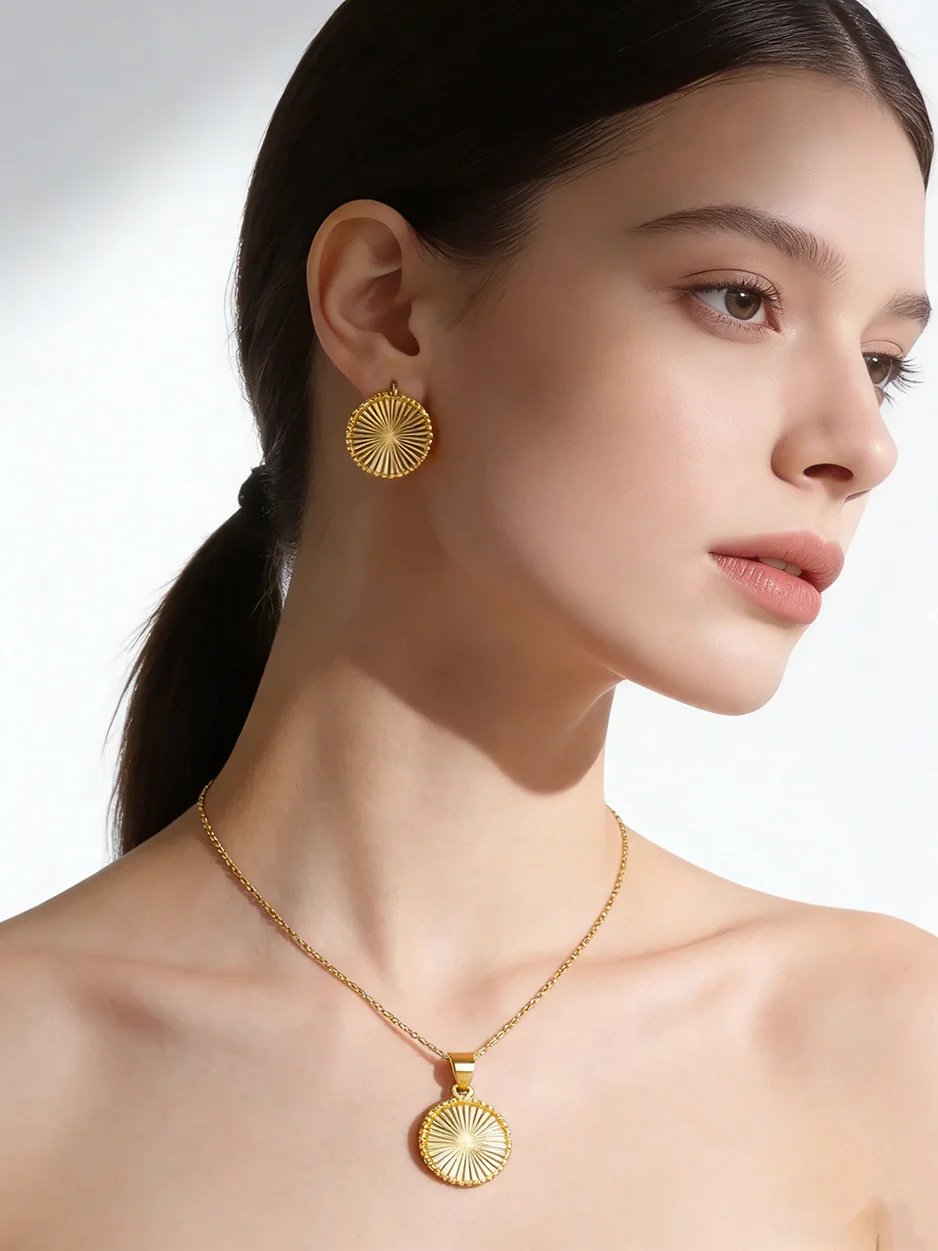 Stainless Steel Bohemian Style Jewelry Set Rotundity Necklace Earrings Set For Women Fashion Fine Chain Party Daily Jewelry Gift Stainless Steel Bohemian Style Jewelry Set Rotundity Necklace Earrings Set For Women Fashion Fine Chain Party Daily Jewelry Gift