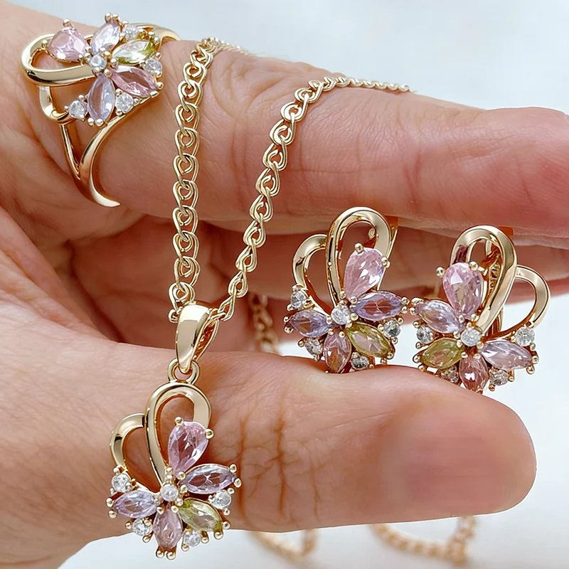 Kinel Hot Shiny Colorful Natural Zircon Ring Earrings Necklace for Women Trend 585 Rose Gold Color 3pcs Vintage Jewelry Sets Kinel Hot Shiny Colorful Natural Zircon Ring Earrings Necklace for Women Trend 585 Rose Gold Color 3pcs Vintage Jewelry Sets