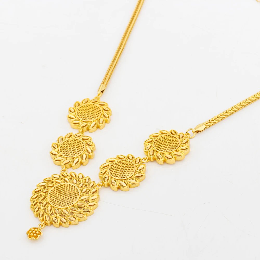 Round Jewelry Set Design for Women African Hot Sale Copper Hoop Earrings Flower Necklace Gold Plated Pendant Party Wedding Gifts Round Jewelry Set Design for Women African Hot Sale Copper Hoop Earrings Flower Necklace Gold Plated Pendant Party Wedding Gifts