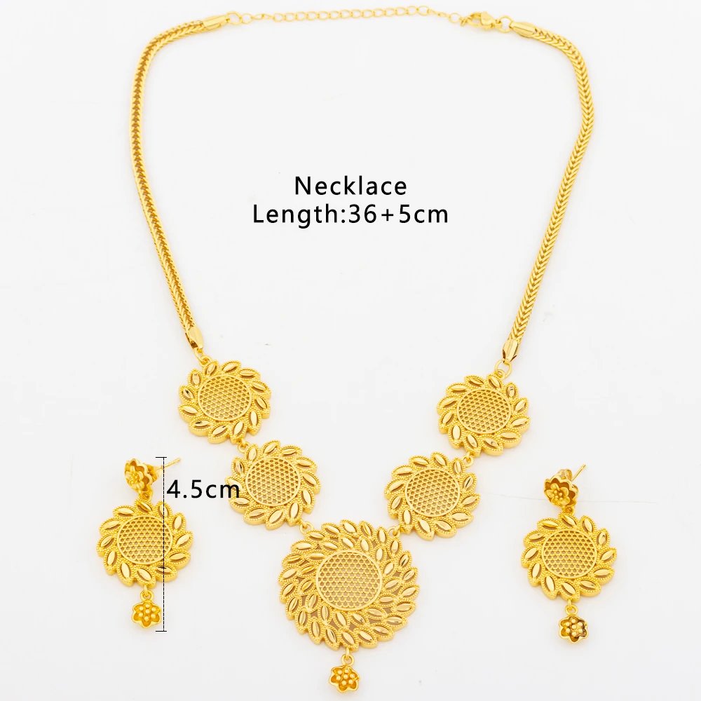 Round Jewelry Set Design for Women African Hot Sale Copper Hoop Earrings Flower Necklace Gold Plated Pendant Party Wedding Gifts Round Jewelry Set Design for Women African Hot Sale Copper Hoop Earrings Flower Necklace Gold Plated Pendant Party Wedding Gifts