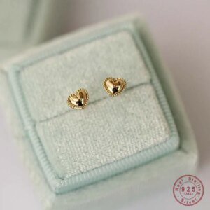 925 Sterling Silver 14k Gold Plated Stud EarringsSide Heart Earrings Simple Jewelry Wholesale